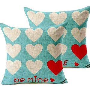 Valentine’s Day Pillow Covers – “Be Mine” Heart Cushion Set | 18x18 | Sofa Decor